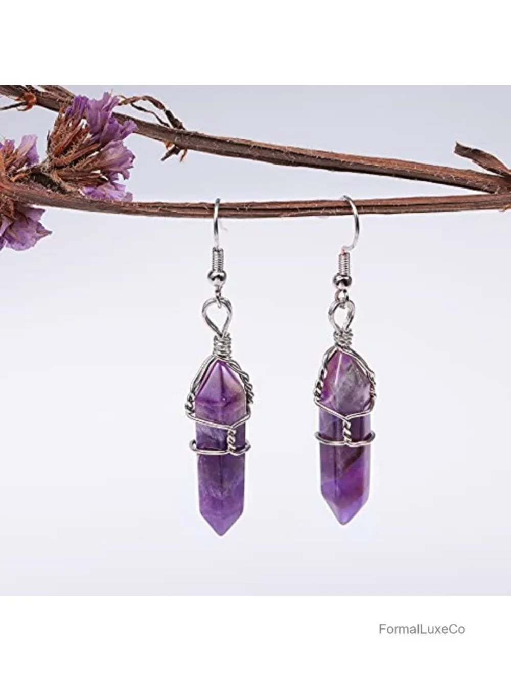 Natural Crystal Quartz Point Dangle Earrings for Women Hypoallergenic Wire